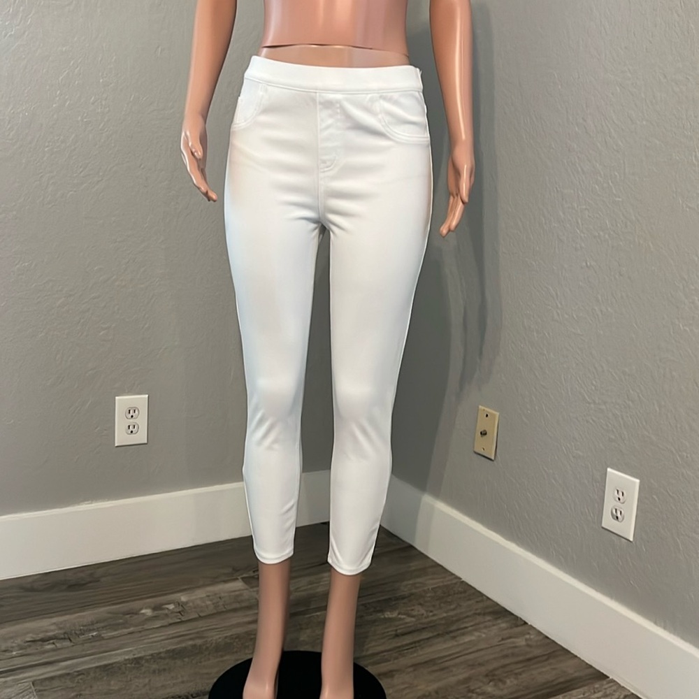 Spanx White Skinny Jeans Bone Pull on Stretch Pants Size Large #132